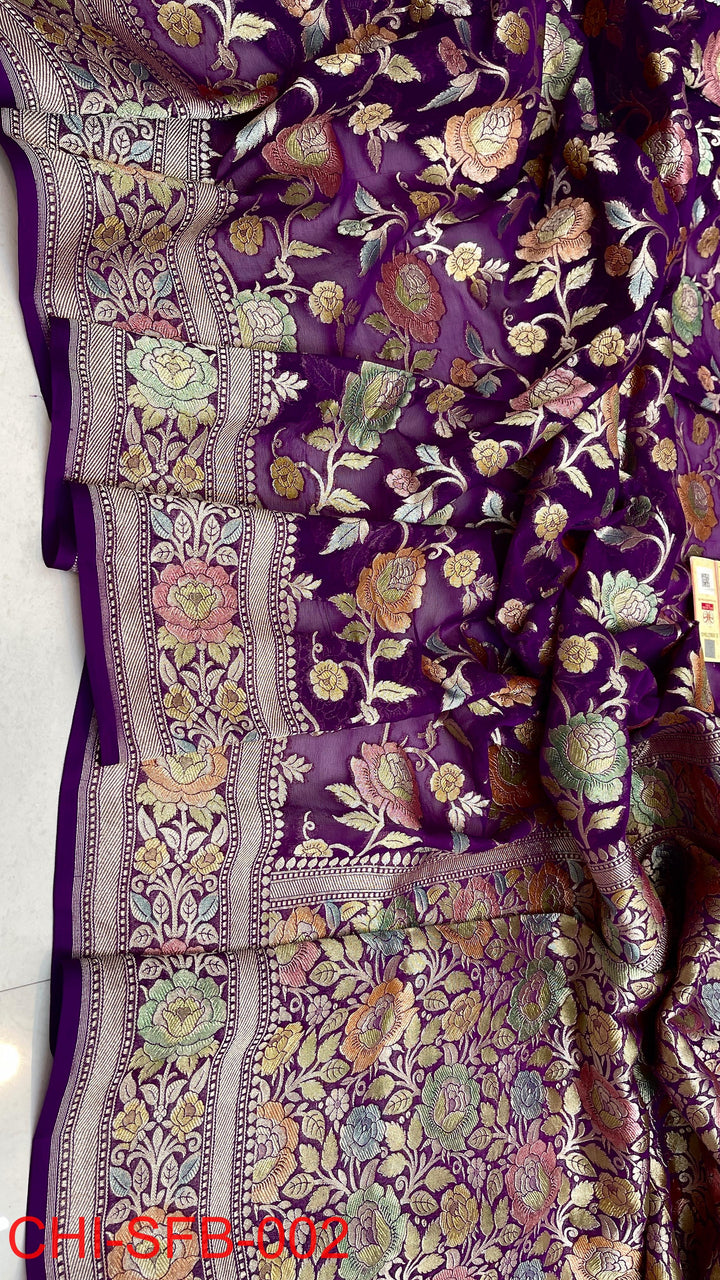 Pure Banarasi Handloom Khaddi Georgette Silk Water Zari Work Saree .| NEW EDITION |