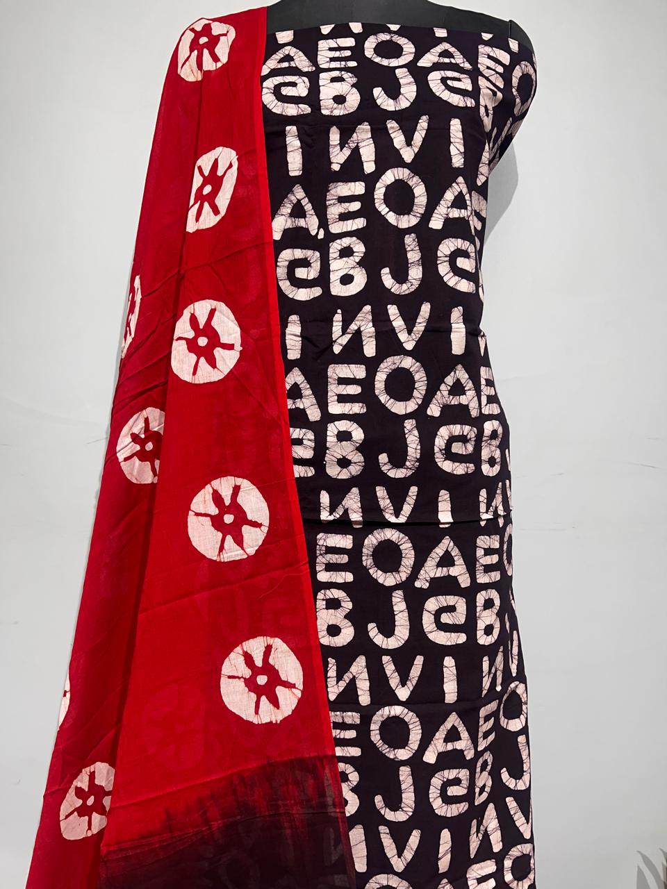 Pure Cotton Hand Block Print Unstitched Suit With Cotton Dupatta