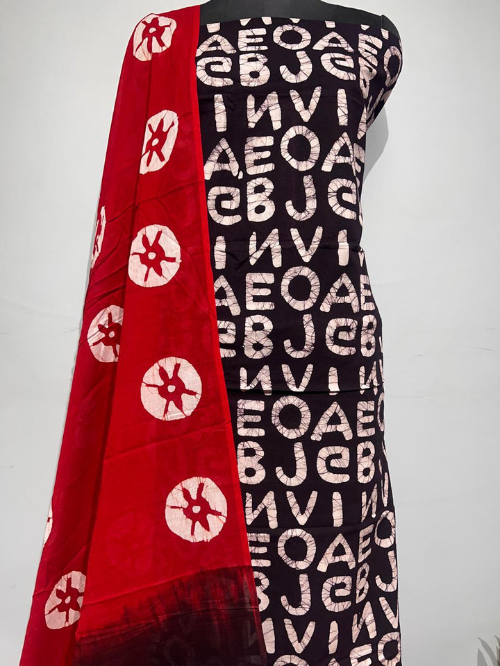 Pure Cotton Hand Block Print Unstitched Suit With Cotton Dupatta