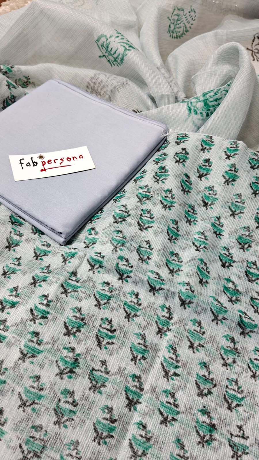 Kota Doriya Hand Print Unstitched Suit.