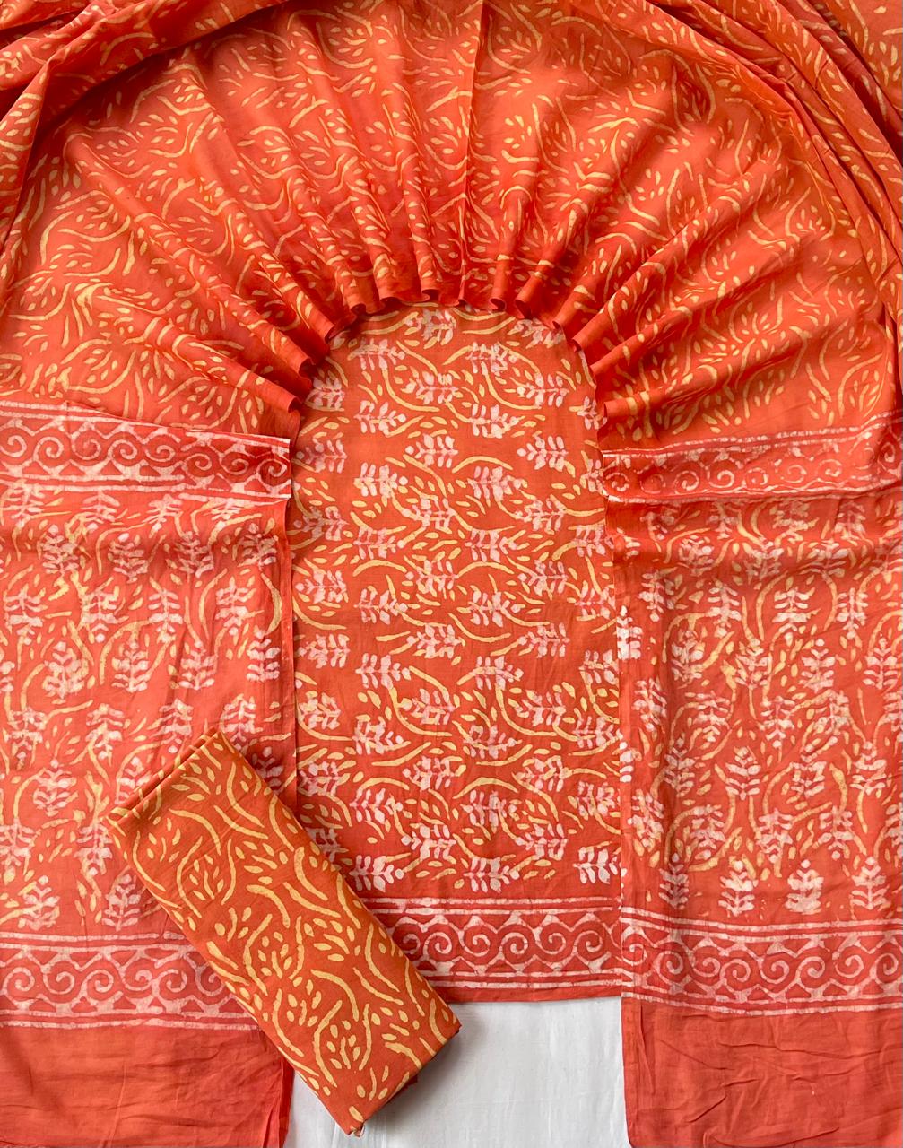 Pure Cotton Hand Block Print Unstitched Suit With Cotton Dupatta