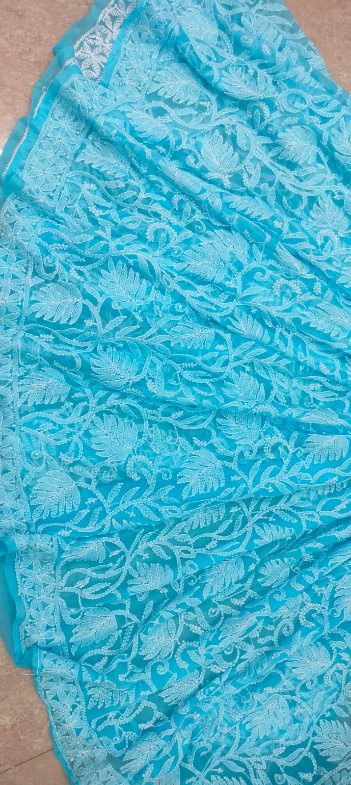 Pure Chiffon Georgette Chikankari Full Jaal Work Hand Embroidery Saree with Blouse