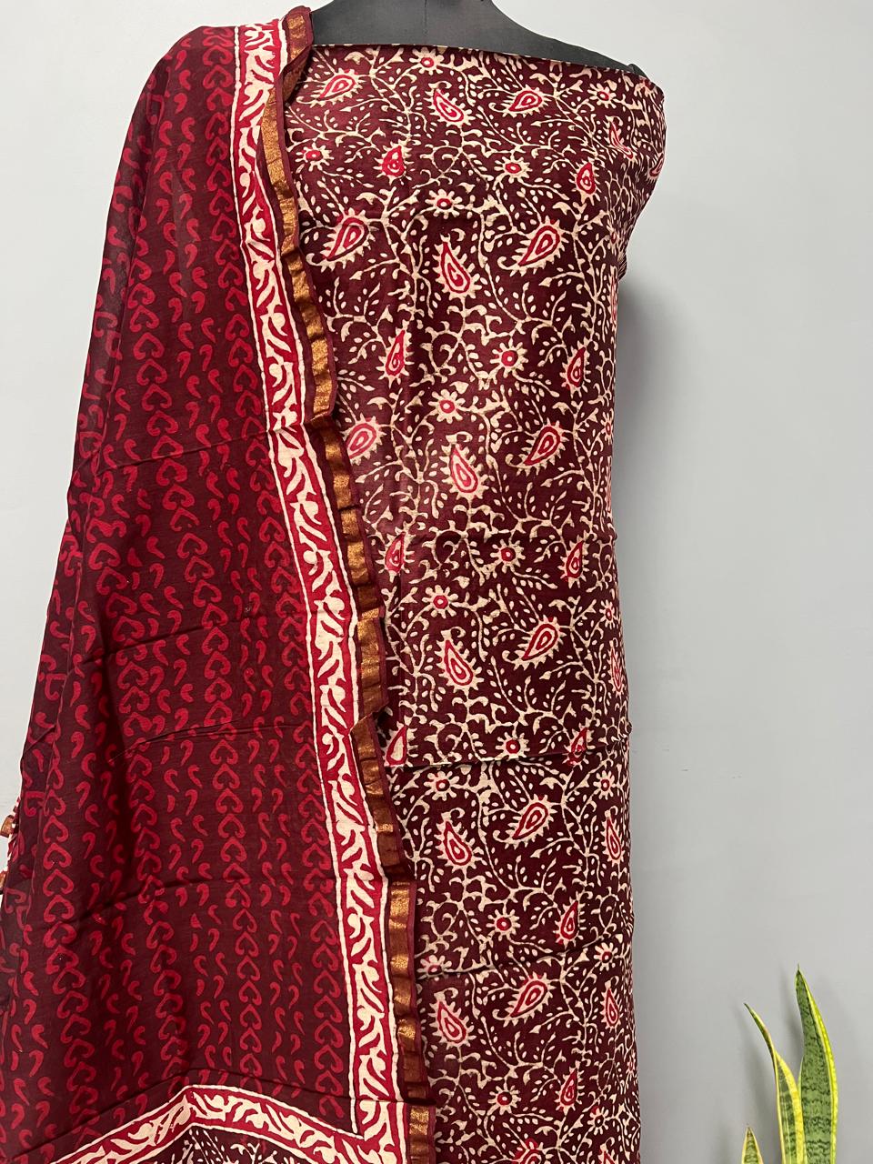 Pure Hand Block Chanderi Silk Unstitchd Suit