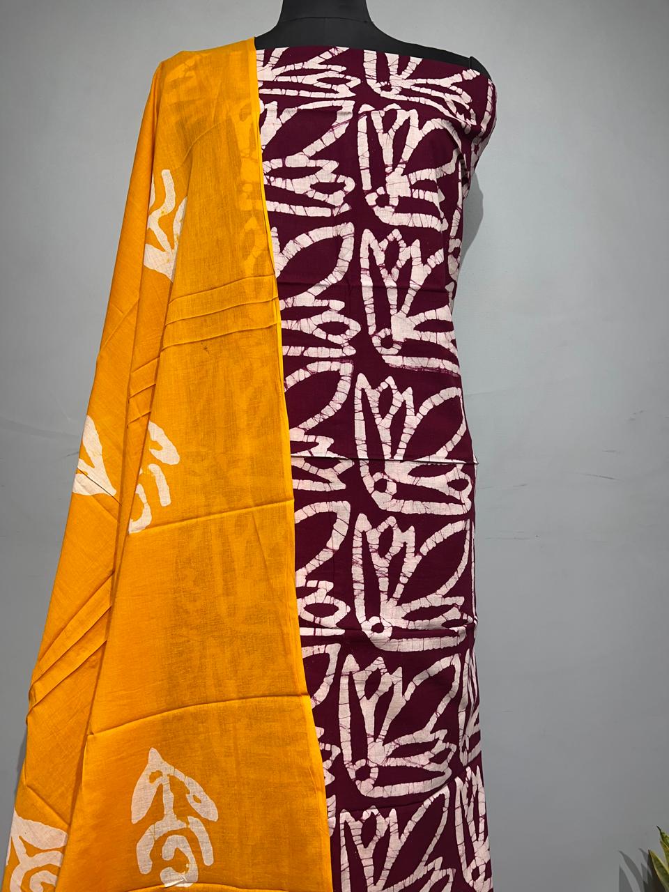 Pure Cotton Hand Block Print Unstitched Suit With Cotton Dupatta