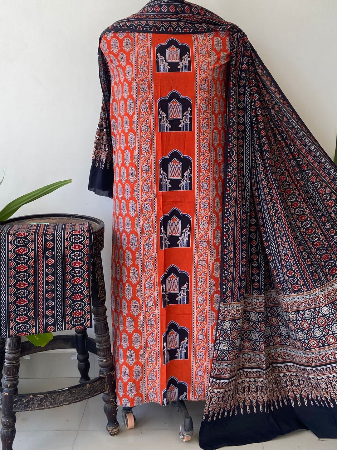 Pure Cotton Azrakh Print Unstitched Suit With  cotton Duppatta