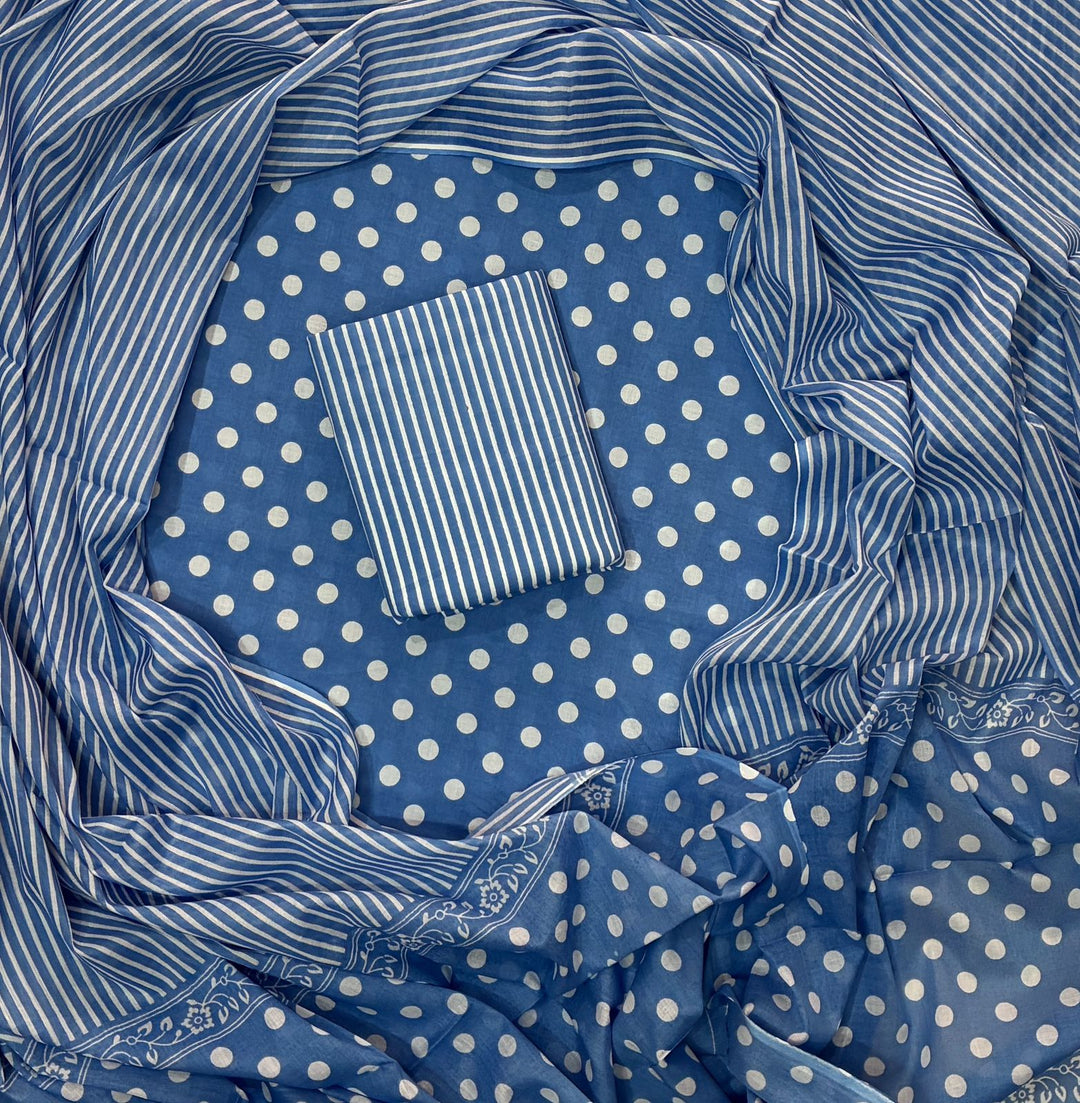 Pure Cotton Hand Block Print Unstitched Suit With Cotton  Dupatta .