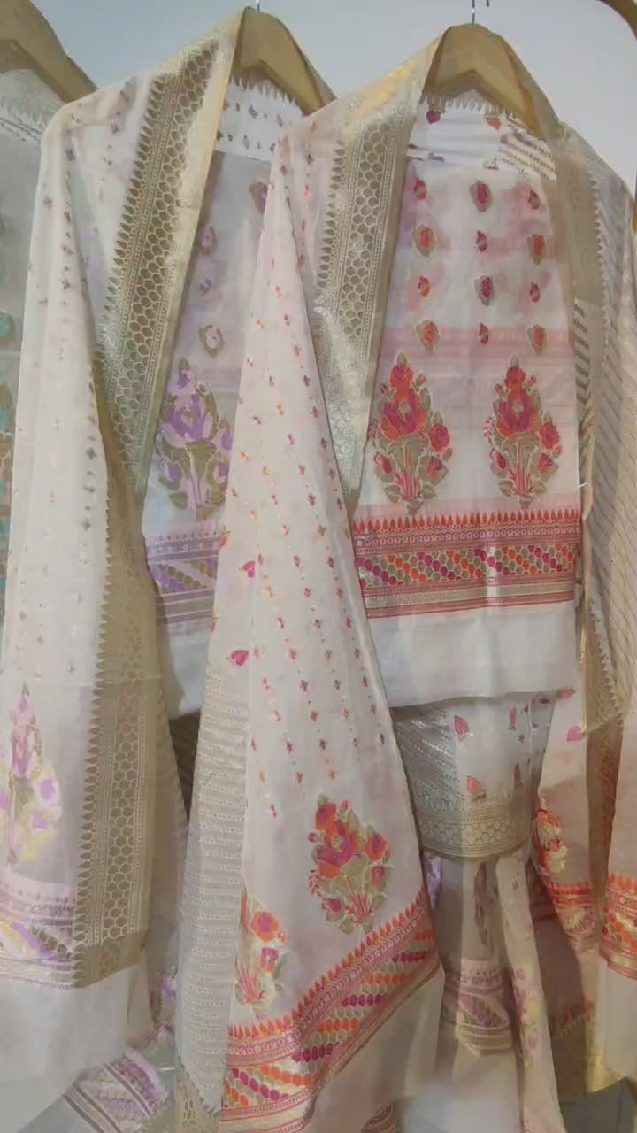 Exclusive Pure Banarasi Chanderi Silk Alfi Weaved Unstitched Suit
