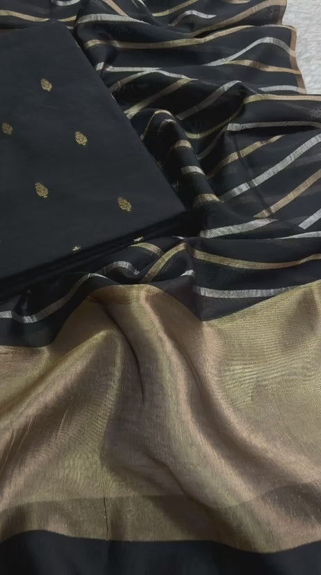 Pure Chanderi Silk Unstitched Suit set With Sona rupa buti