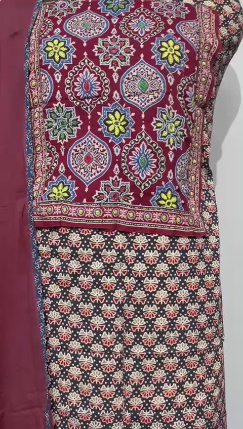 Pure Cotton Azrakh Print Unstitched suit With Dupatta