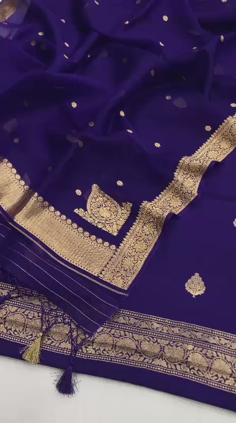 Pure Banarasi Chiniya Silk Unstitched Suit With Khadwa Buti Work