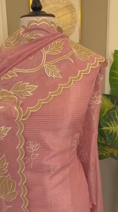 Tissue Applique Embroidery Work Unstitched Suit