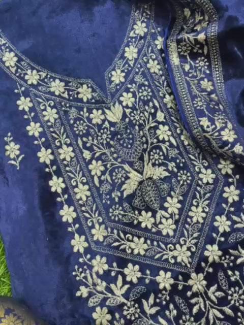 Banarasi Velvet Unstitched Suit With Embroidery Work