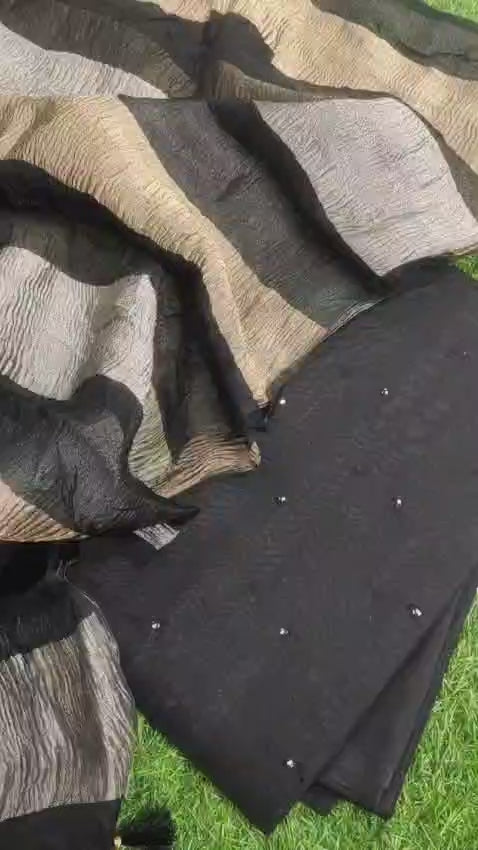 Exclusive Pure Banarasi Chanderi Silk Unstitched Suit with Organza Crushed Tissue Stripe Dupatta