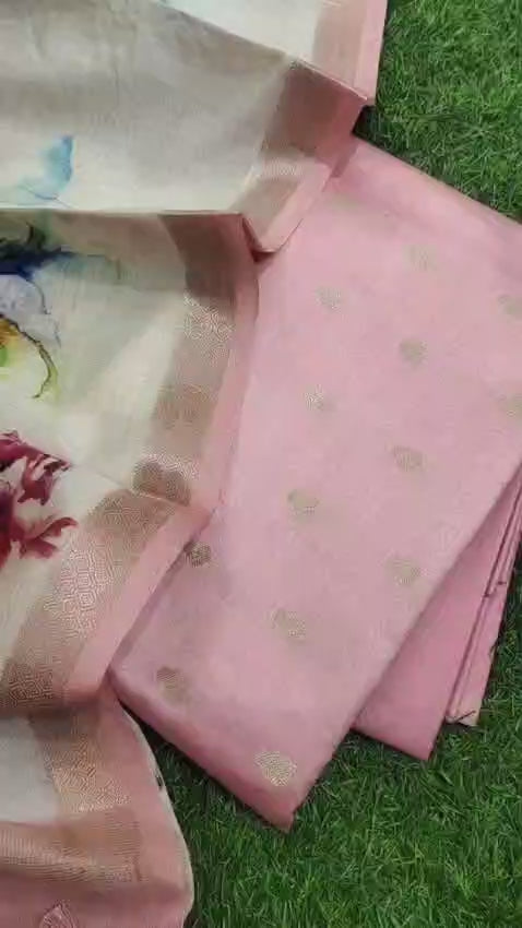 Pure Banarasi Resham Silk Chanderi Zari Buti Woven Unstitched Suit With Chanderi Digital Print Dupatta
