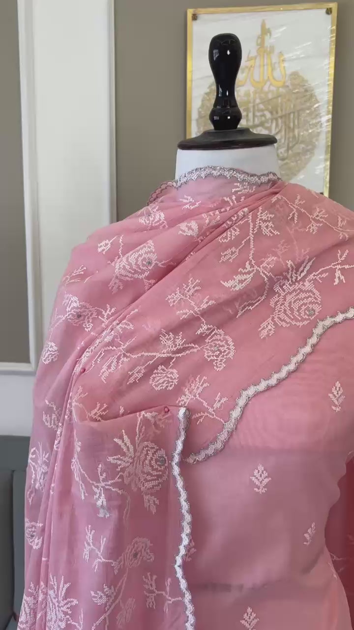 Pure Banarasi Mul Chanderi Silk Unstitched Suit With Embroidery Work
