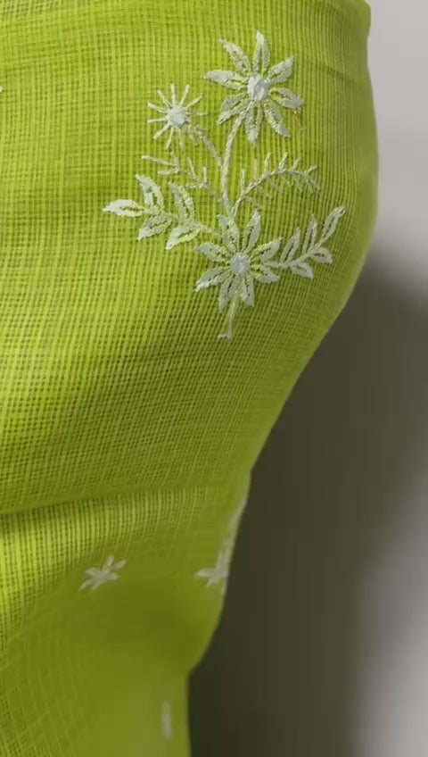 Chikankari Hand Work 3pc Unstitched Suit in Kota doria Fabric .