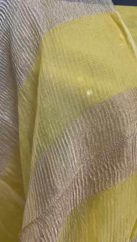 Exclusive Pure Banarasi Chanderi Silk Unstitched Suit with Organza Crushed Tissue Stripe Dupatta