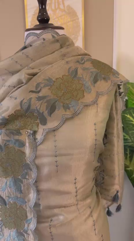 Exclusive Tissue Multi Thread Embroidery Work Unstitched Suit