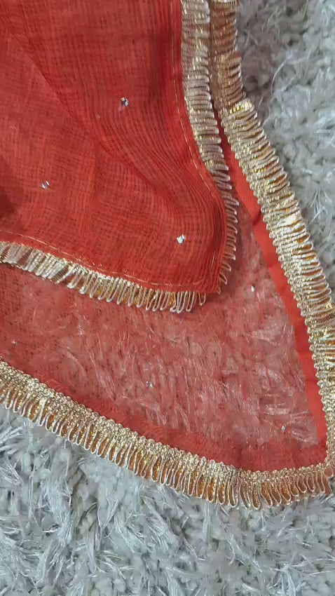 Pure Kota doria 3 pc Unstitched Suit with Mukaish work