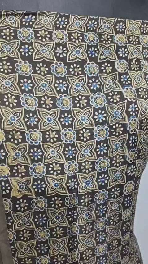 Pure Modal Silk Ajrakh Hend Block Zari Pallu Weaved 2pc Unstitched Suit