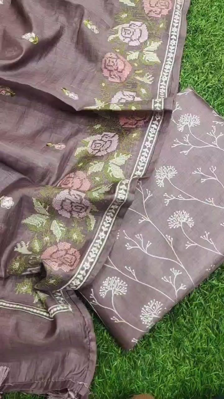 Pure Banarasi Resham Mul Chanderi Silk Embroidery Work Unstitched Suit