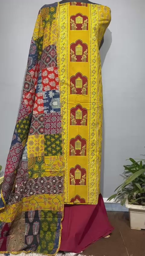 Pure Cotton Azrakh Print Unstitched suit With Dupatta.