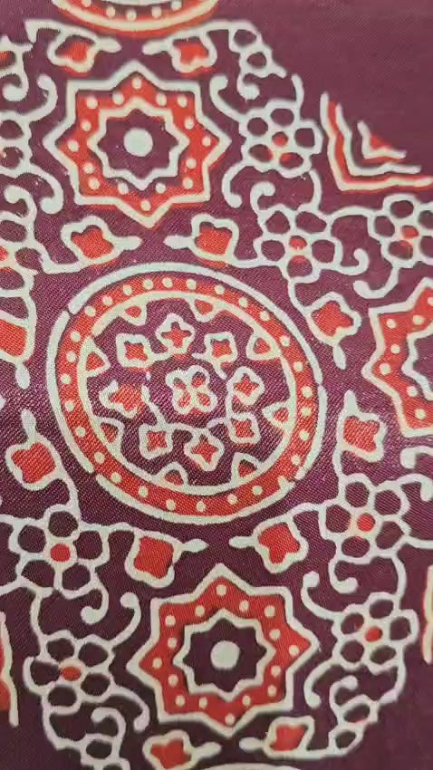 Pure Modal Silk Ajrakh Hend Block Zari Pallu Weaved 3pc Unstitched Suit