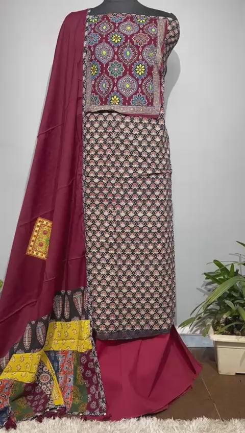 Pure Cotton Azrakh Print Unstitched suit With Dupatta.