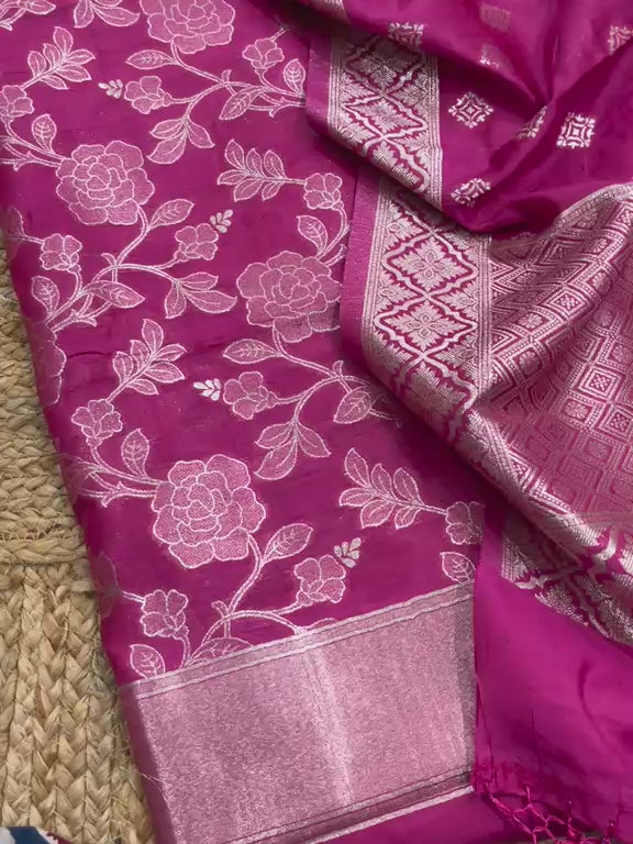 Pure Banarasi  Chanderi Silk Zari Work Unstitched Suit