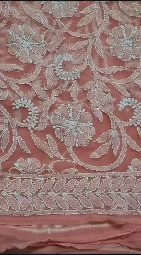 Pure Georgette Chikankari Full Jaal Work Hand Embroidery Saree with Blouse.