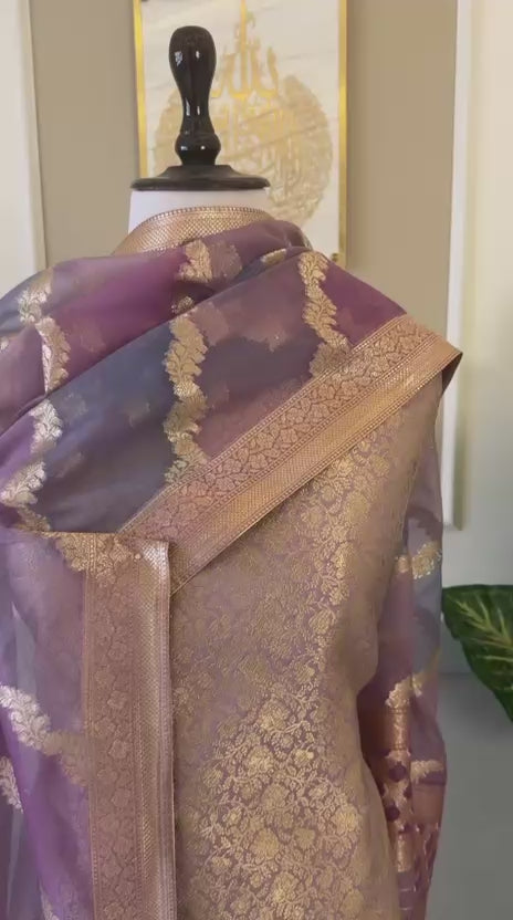 Pure Banarasi Brocade Zari work Unstitched Suit with Organza rangkat Dupatta