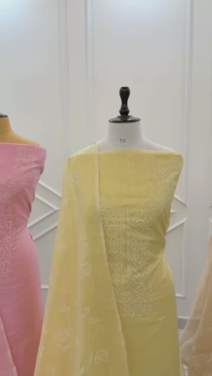 Exclusive Pure Kota Silk Unstitched Suit With Embroidery Work