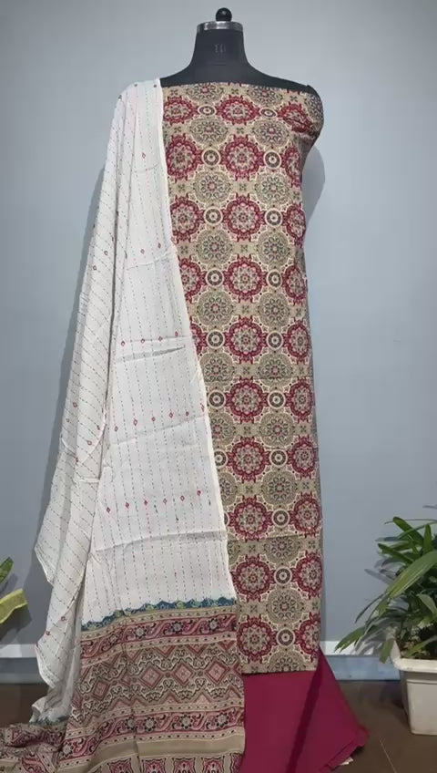 Pure Cotton Azrakh Print Unstitched suit With Dupatta.
