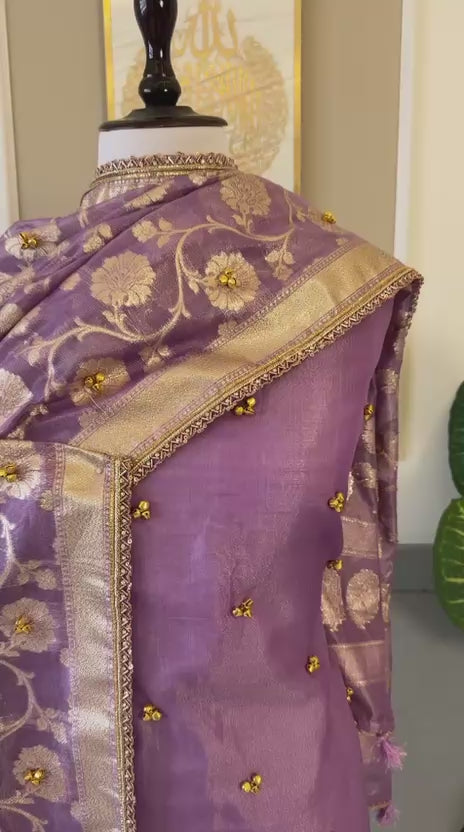 Elegant Tissue Ghungroo Unstitched  Suit