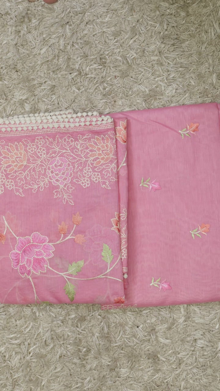Exclusive Banarasi Linen Silk Unstitched Suit With Beautiful Full Jaal Embroidered Dupatta