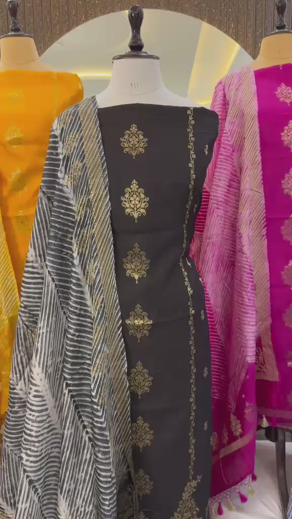Pure Chinya Zari Work Unstitched Suit With Chinya zari work Bandhni prnit Dupatta.