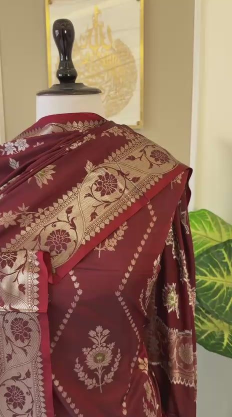 Banarasi Soft Silk Unstitched Suit With Zari Work Dupatta.