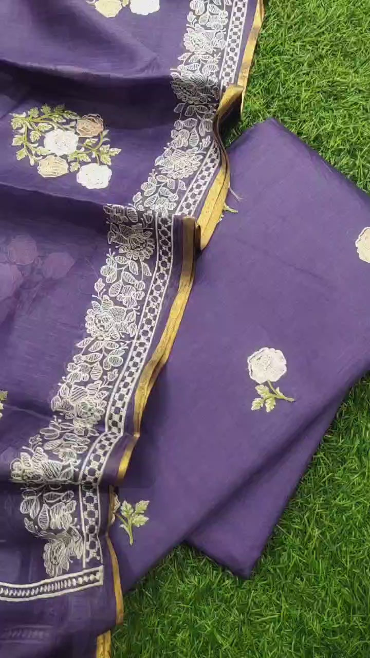 Pure Banarasi Mul Chanderi Silk Unstitched Suit