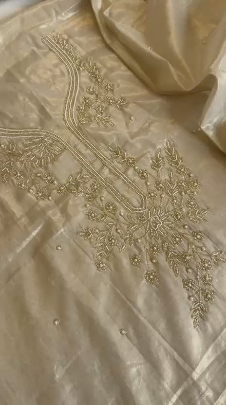 Exclusive Banarasi Tissue Silk Hand Embroidery Work Unstitched Suit