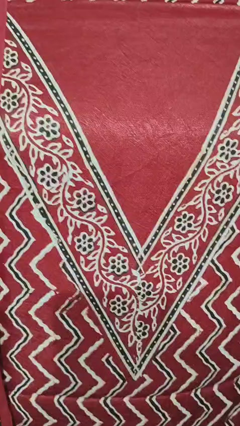 Pure Modal Silk Ajrakh Hend Block Zari Pallu Weaved 3pc Unstitched Suit