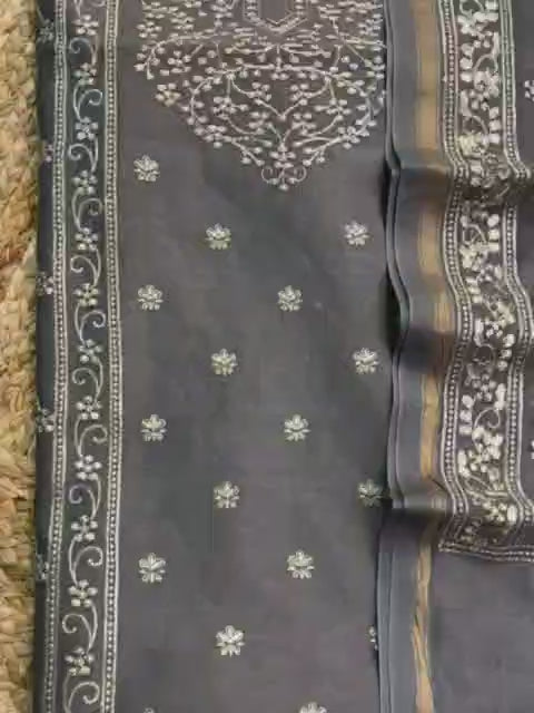 Pure Banarasi Resham Chanderi Silk Zari Embroidery Unstitched Suit.