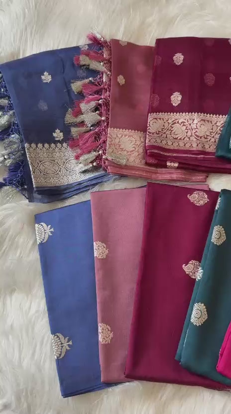 Pure Banarasi Kora Organza Unstitched Suit With Khadwa Work and Chiniya Dupatta
