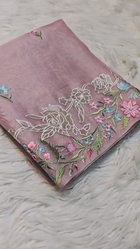 Pure Banarasi Organza Silk Applique Work Unstitched Suit.
