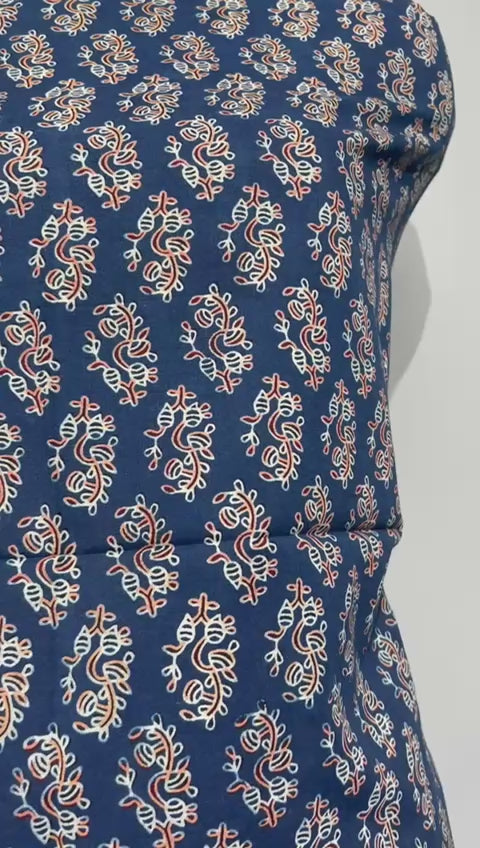 Pure Cotton Azrakh Print Unstitched suit With katha work Dupatta