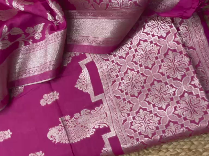 Pure Banarasi  Chanderi Silk Zari Work Unstitched Suit