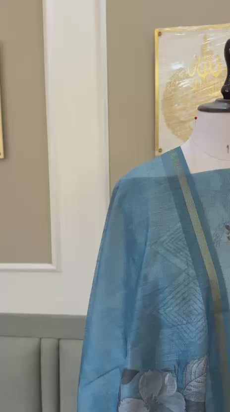 Pure Banarasi Chanderi Silk Unstitched Suit with Digital printed  Dupatta
