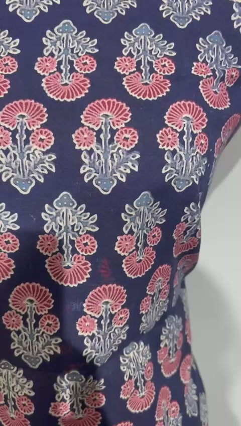 Pure Cotton Azrakh Print Unstitched suit With Applique work Dupatta.