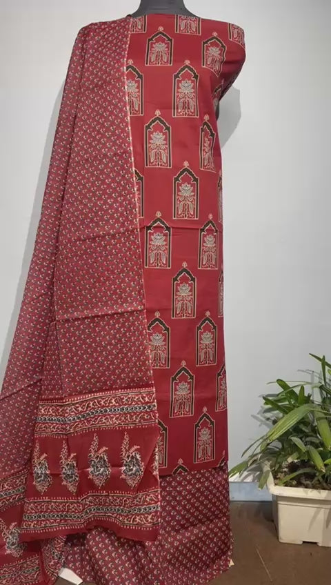 Pure Cotton Azrakh Print Unstitched suit With Dupatta.