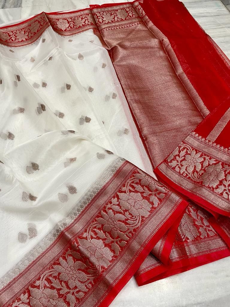 Banarasi Semi Kora Organza Silk Saree With Blouse
