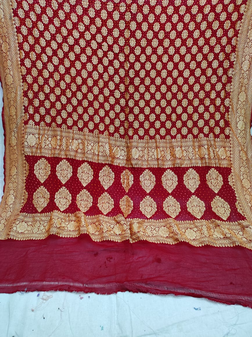 Pure Banarasi Handloom Khaddi Georgette Bandhani Dupatta